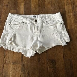 PAIGE Women's White Frayed Jean Shorts
